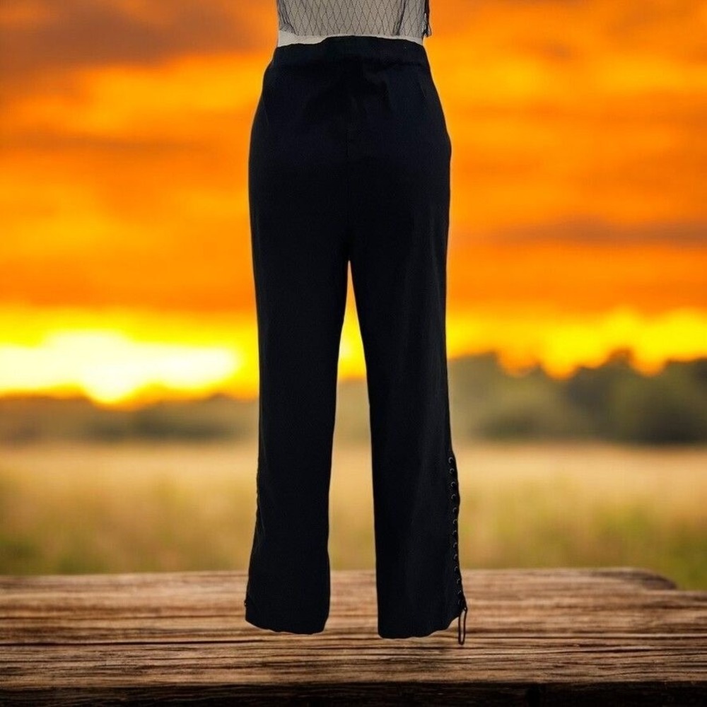 Black Lace Up Side‎ Pants Wide Leg Boho Gothic Y2K Edgy Festival Party Concert